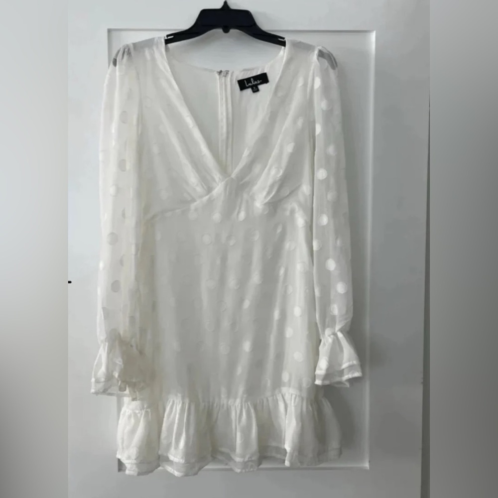 NWT LULUS SWISS DOT MINI LONG SLEEVES ALL WHITE PARTY